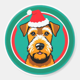 Adorable Christmas Dog With Santa Hat Classic Round Sticker
