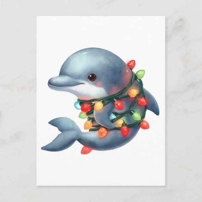 Adorable Christmas Dolphin Postcard (Front)