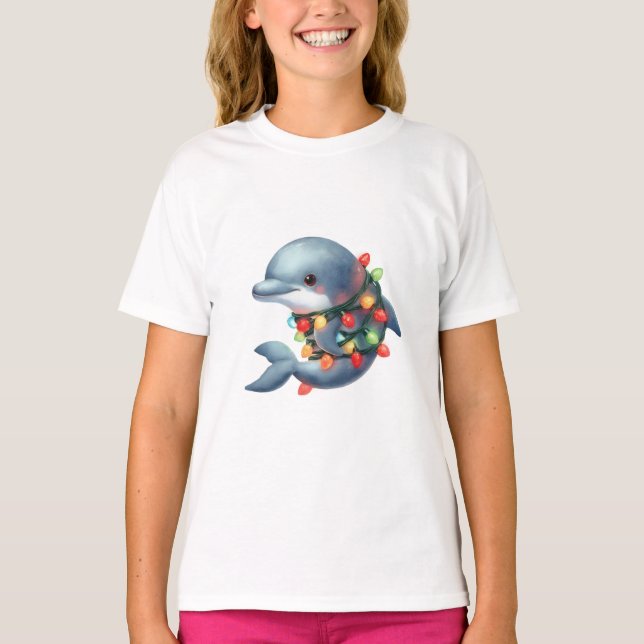 Adorable Christmas Dolphin  T-Shirt (Front)