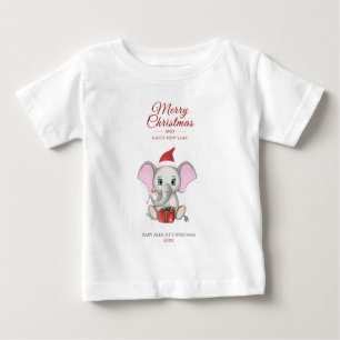 Adorable Christmas Elephant   Personalised Baby T- Baby T-Shirt