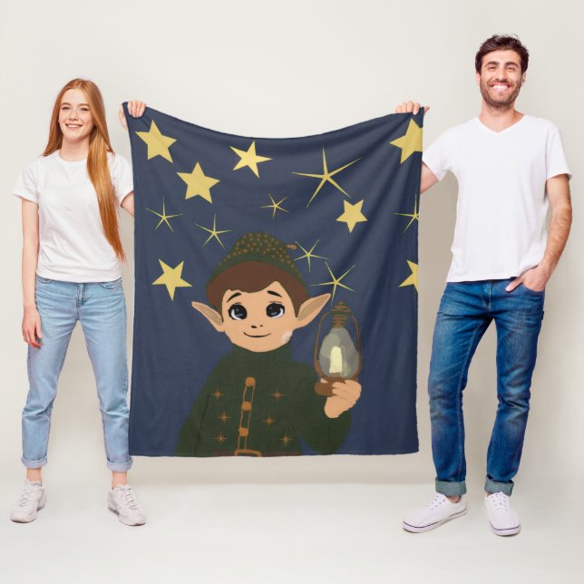 Adorable Christmas Elf and Starry Night Fleece Blanket (In Situ)
