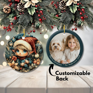 Adorable Christmas Elf Customisable Ceramic Tree Decoration