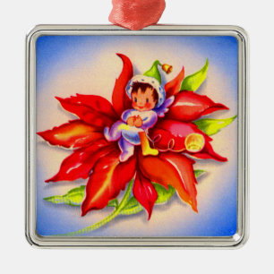 adorable Christmas elf in a poinsettia Metal Tree Decoration