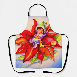 adorable Christmas elf in a poinsettia print Apron
