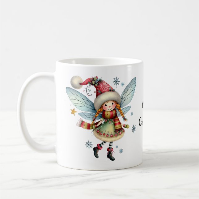 Adorable Christmas Fairy in a Santa Cap Coffee Mug (Left)