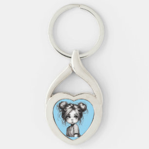 Adorable Christmas Girl with Pout - Cute Gift Idea Key Ring