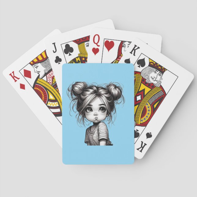 Adorable Christmas Girl with Pout - Cute Gift Idea Playing Cards (Back)