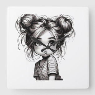 Adorable Christmas Girl with Pout - Cute Gift Idea Square Wall Clock