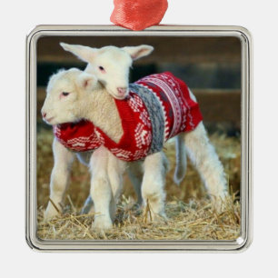 *ADORABLE CHRISTMAS GOATS IN SWEATERS* METAL TREE DECORATION