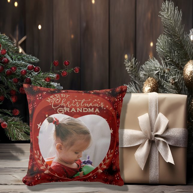 Adorable Christmas Grandma Red Photo Cushion (Adorable Christmas Grandma Red Photo Throw Pillow)