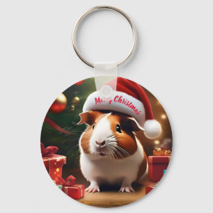 Adorable Christmas Guinea Pig, Key Ring