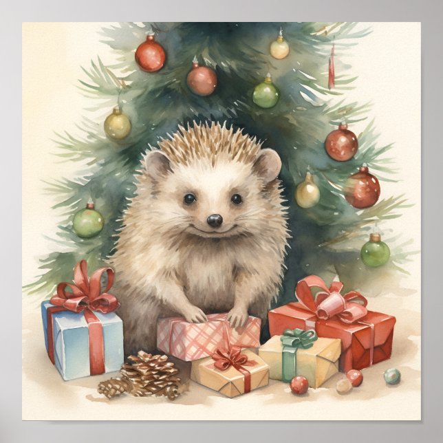 Adorable Christmas hedgehog holiday print (Front)
