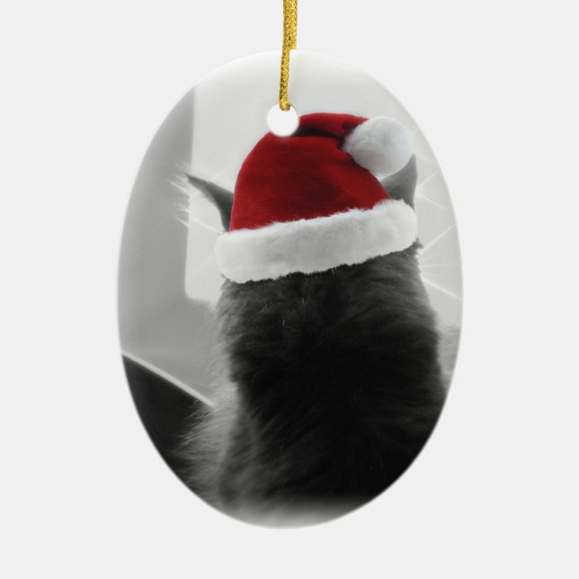 Adorable Christmas Kitten Ceramic Tree Decoration (Front)