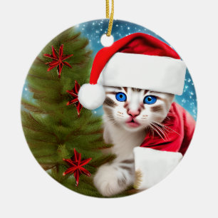 Adorable Christmas Kitten Ceramic Tree Decoration