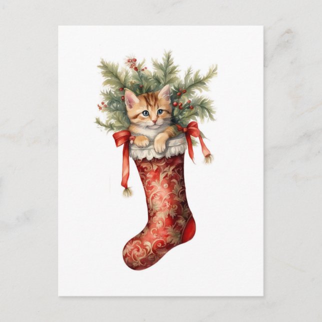 Adorable Christmas Kitten Postcard (Front)
