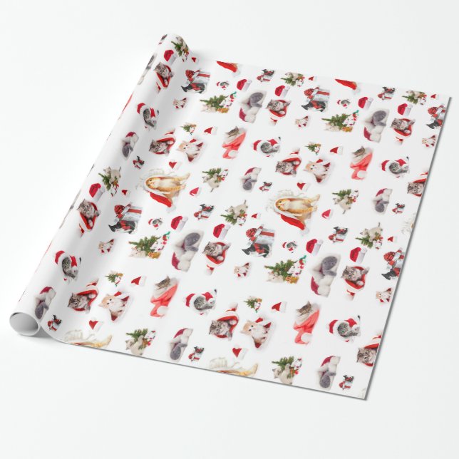Adorable Christmas Kittens 2  Wrapping Paper (Unrolled)
