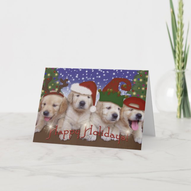 Adorable Christmas Labrador Puppies! Holiday Card (Front)