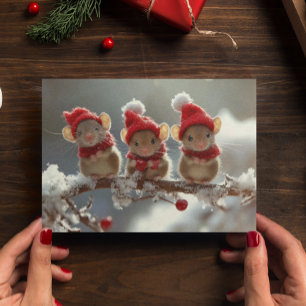 Adorable Christmas Mice  Postcard