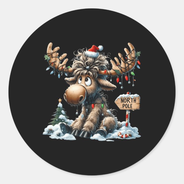 Adorable Christmas Moose Merry Christmoose Men Wom Classic Round Sticker (Front)