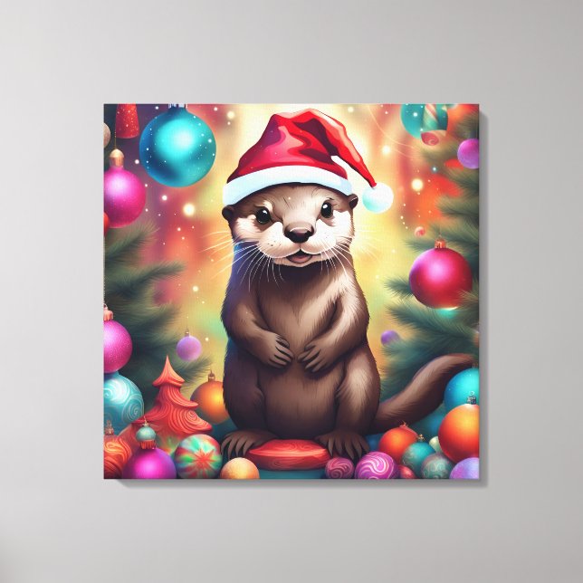 Adorable Christmas Otter Canvas Print (Front)