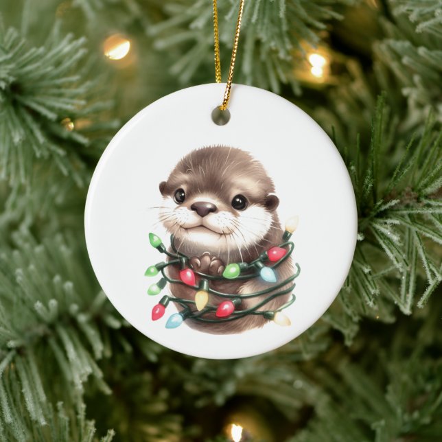 Adorable Christmas Otter  Ceramic Tree Decoration (Tree)