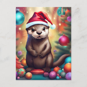 Adorable Christmas Otter Postcard