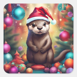 Adorable Christmas Otter Square Sticker