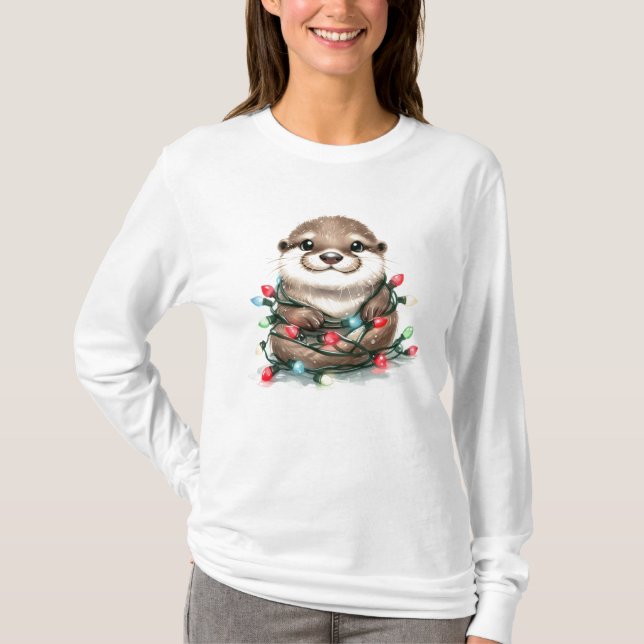 Adorable Christmas Otter T-Shirt (Front)