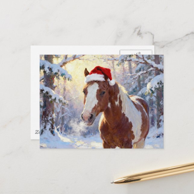 Adorable Christmas Paint Horse Mare Postcard (Front/Back In Situ)