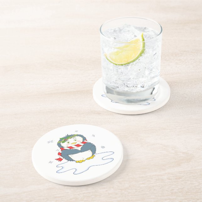 Adorable Christmas Penguin Coaster (Side)
