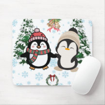Adorable Christmas Penguin Couple Mousepad