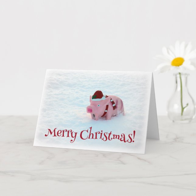 Adorable Christmas Pig Greeting Card! Card (Small Plant)