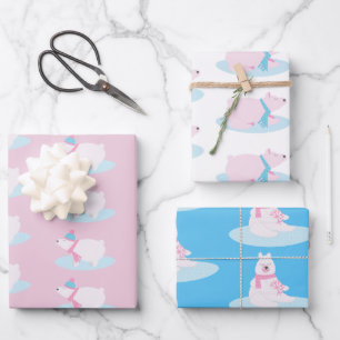 Adorable Christmas Polar Fluffy Bears Snowflakes Wrapping Paper Sheet
