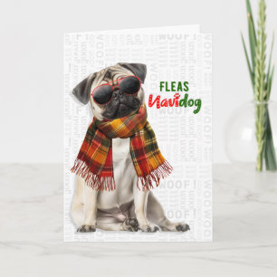 Adorable Christmas Pug Dog Funny Fleas Navidog Holiday Card