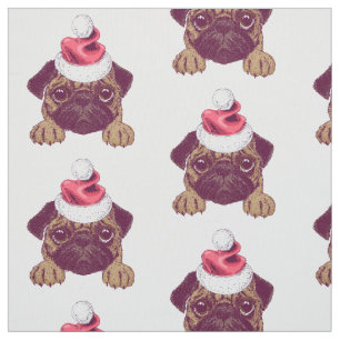 Adorable Christmas Pug Fabric