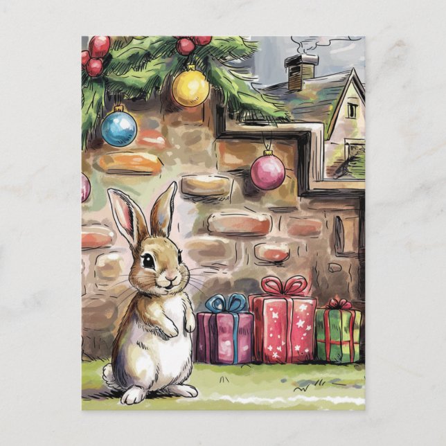 Adorable Christmas Rabbit Postcard (Front)