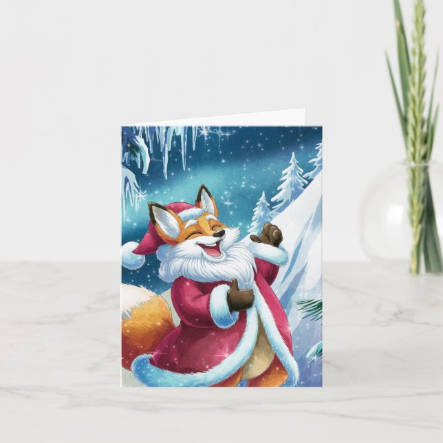Adorable Christmas Red Fox Sings  Card (Front)
