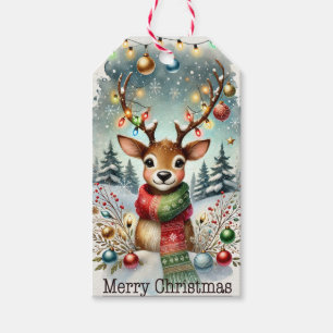 Adorable Christmas Reindeer retro water colour Gift Tags