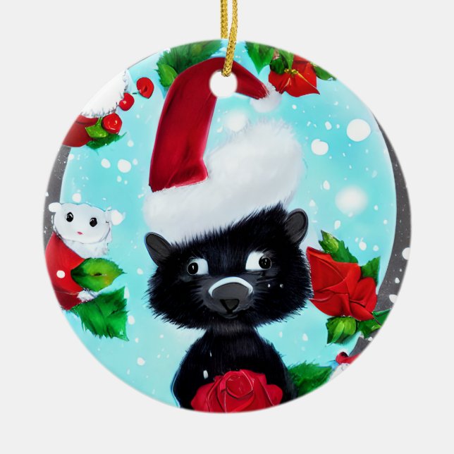 Adorable Christmas Skunk Ceramic Tree Decoration (Front)