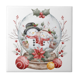 Adorable Christmas Snowman Ceramic Tile