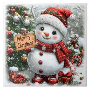 Adorable Christmas Snowman Tile