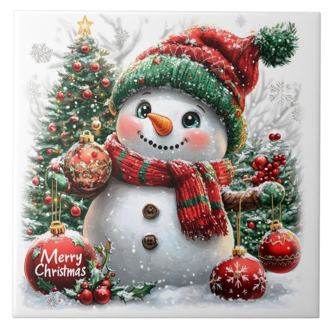 Adorable Christmas Snowman Tile (Front)
