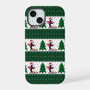 Adorable Christmas Sweater Penguin Tree Winter iPhone 15 Case