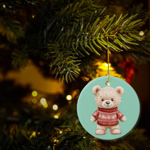 Adorable Christmas Teddy Bear Personlised Ceramic Tree Decoration