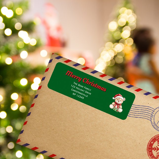 Adorable Christmas Teddy Bear Return Address Label (Creator Uploaded)