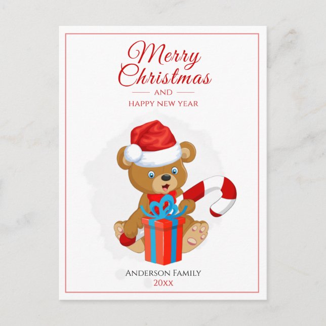 Adorable Christmas Teddy | Personalised Christmas Postcard (Front)