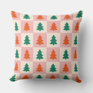 Adorable Christmas trees in Square pattern pink Cushion