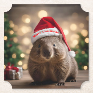 Adorable Christmas Wombat, Paper Coaster