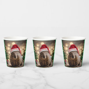Adorable Christmas Wombat, Paper Cups