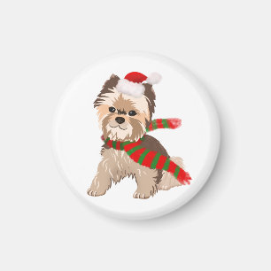 Adorable Christmas Yorkie In Santa Hat Magnet